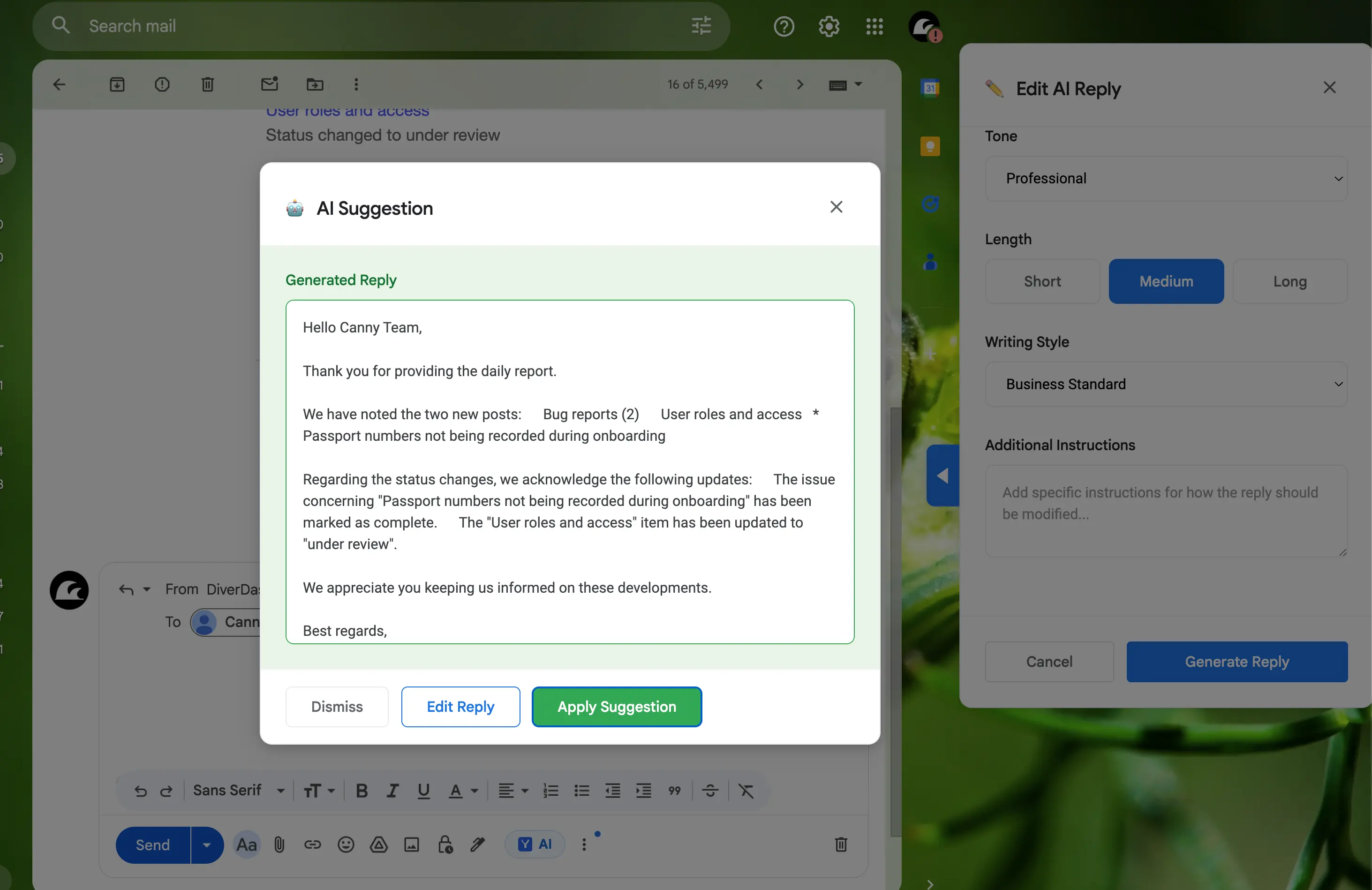 Composite screenshot of Gmail with the Yolper Chrome Extension using your private knowledge base.